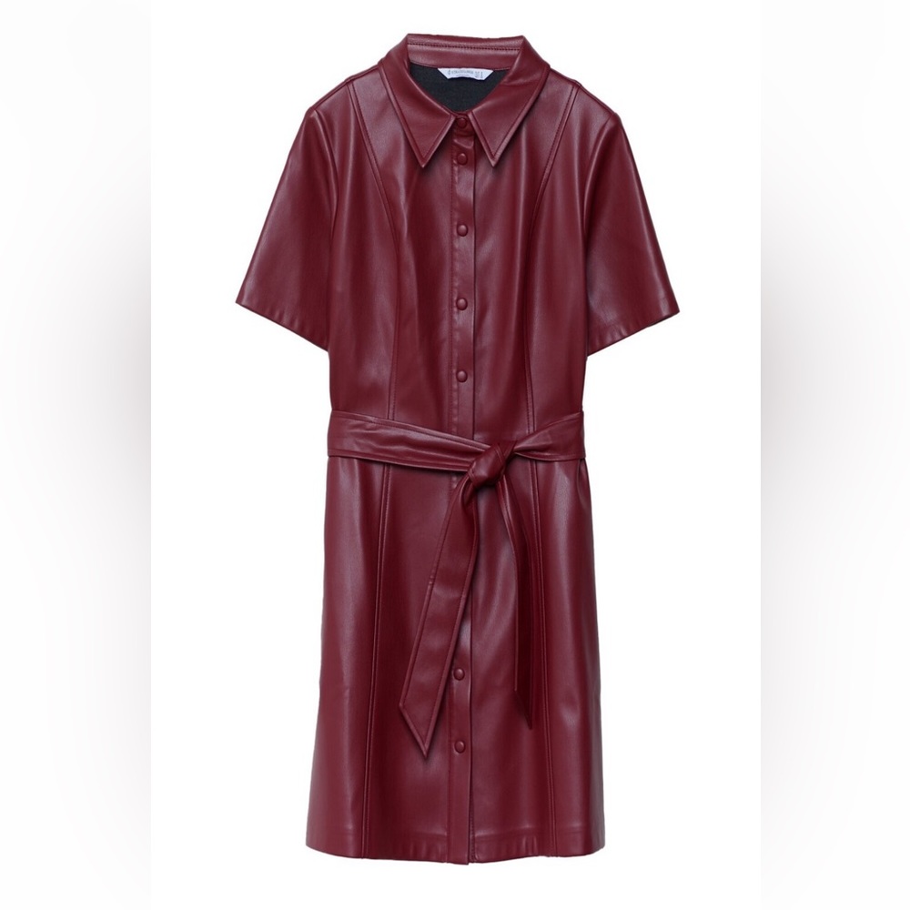 *NWT* Stradivarius Burgundy Faux Leather Short Dress Size L